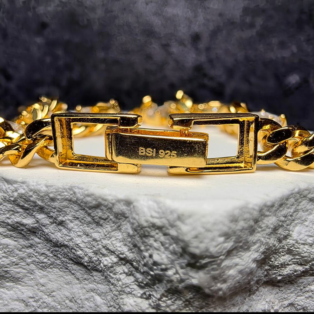 7" 3.30CTW Emerald-Cut VVS/D Moissanite Cuban Bracelet, Gold Over Silver (4.4mm) - Picture 4 of 10